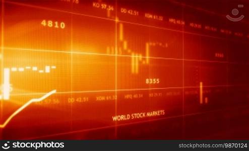 Aktueller Stand der Weltbörsen: Dargestellt in einer orangefarbenen Grafik.