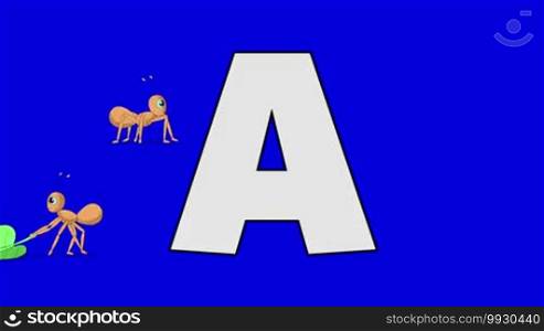 Animated animal alphabet. HD footage with chroma key. Animal in the foreground of a letter.