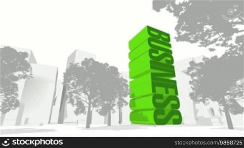 Animation of a 3D city and green business building
