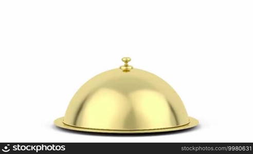 Animation of opening golden restaurant cloche