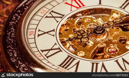 Antique clock dial close-up. Vintage pocket watch.