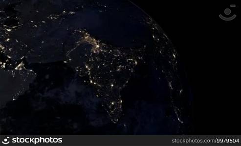 Asia at night. Extremely detailed image, including elements furnished by NASA. 3D animation with some light sources, reflections, and post-processing. Earth maps courtesy of NASA