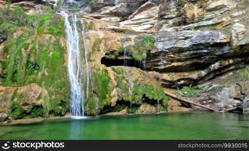 Beautiful veil cascading waterfalls in Campdevanol, Spain
