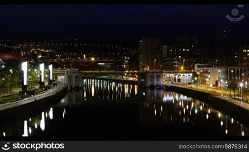 Bilbao - Deustuko Zubia, View from Bridge of Ria del Nervion at Night