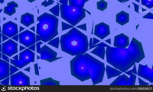 Blue figures as hexagons move slowly and change the mirrors. Gradually they disappear on a blue background.