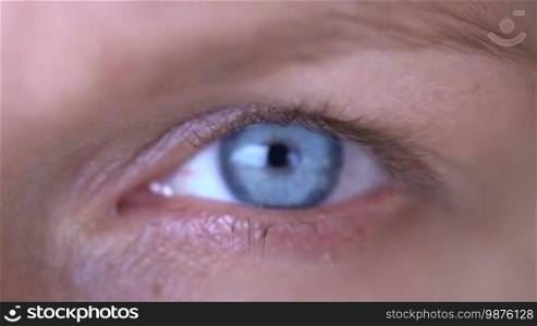 Blue human eye. Beauty macro closeup woman's eye blinking - video slow motion