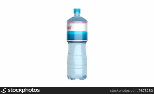 Bottled water spins on white background