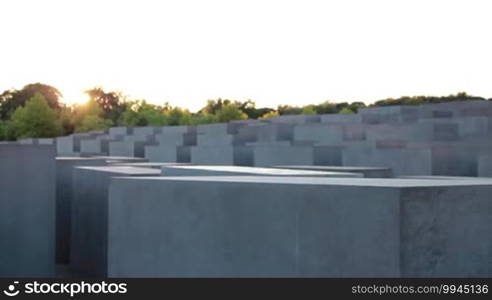 Camera movement along the field of steles in memory of the Jewish victims of the Holocaust in the center of Berlin