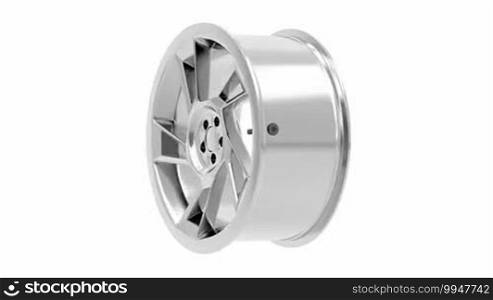 Car alloy rim spin on white background