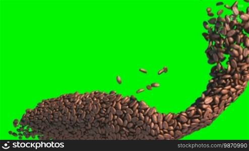 Coffee beans flow with slow motion over green screen