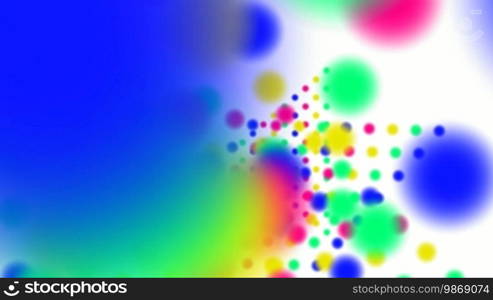 Colorful spheres rotate on a spiral on a white background