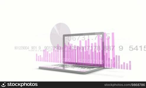 Computer generated animation of financial data projected from a laptop. High definition 1080p.