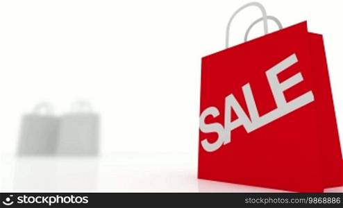 Computer generated animation of shopping bags on a white background.
