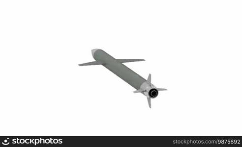 Cruise missile, spins on white background