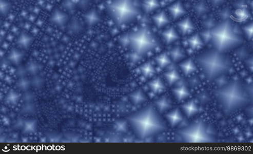 Crystals pyramids slowly fly on a blue background and reflect white light.