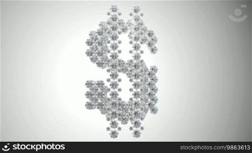 Diamonds US dollar symbol scattering with slow motion
