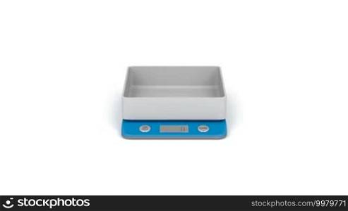 Digital kitchen weight scale on white background