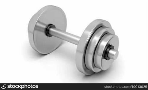 Dumbbell rotates on white background. Alpha channel included.