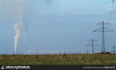 Electricity pylon and coal-fired power station