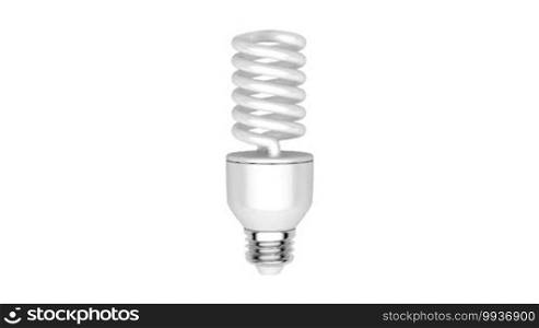Energy saving fluorescent light bulb spin on white background