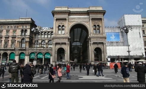Entrance and triumphal arch to the Galleria Vittorio Emanuele in Milan