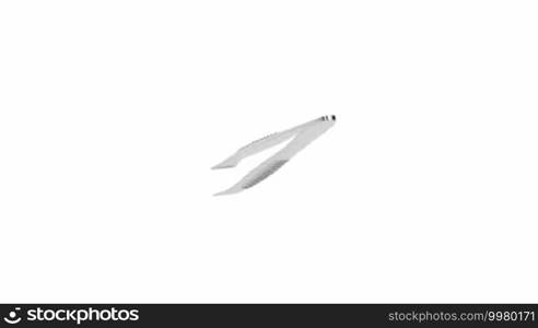 Eyebrow tweezers spin on white background