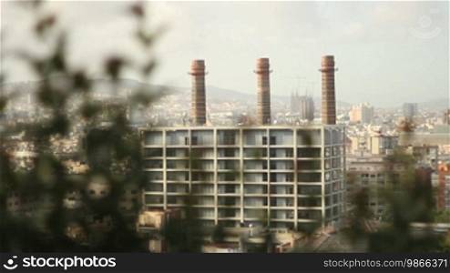 Fecsa GebSude and three chimneys, former textile industry complex, in Barcelona