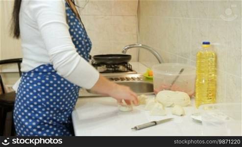 Female Hands Cooking Ingredients For Meat Pasty