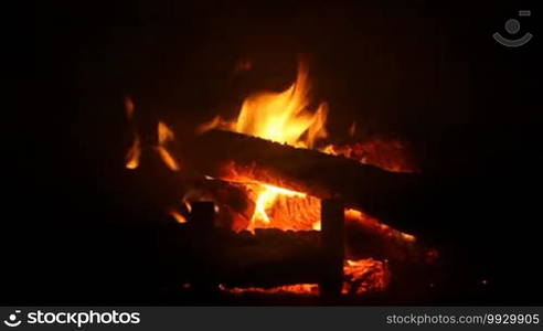 Fire in fireplace close-up