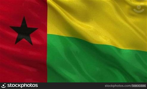 Flag of Guinea Bissau gently waving in the wind. Seamless loop with high quality fabric material.