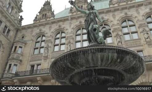 Fountain near the Rathaus in the center of Hamburg, Germany.