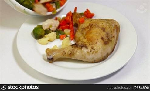Fried Chicken Leg and Vegetable Stir Fry
