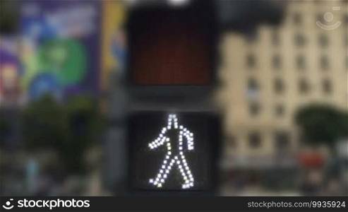Full shot of an urban pedestrian light signal in Buenos Aires, Argentina