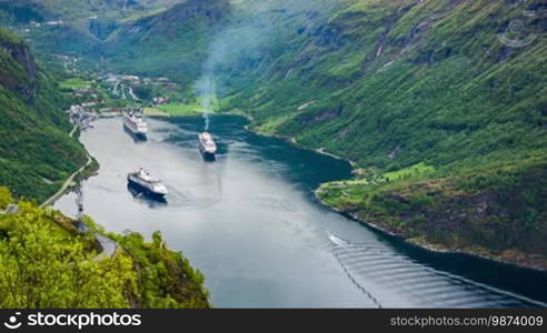 Geiranger fjord, Norway. It is a 15-kilometre (9.3 mi) long branch off of the Sunnylvsfjorden, which is a branch off of the Storfjorden (Great Fjord).