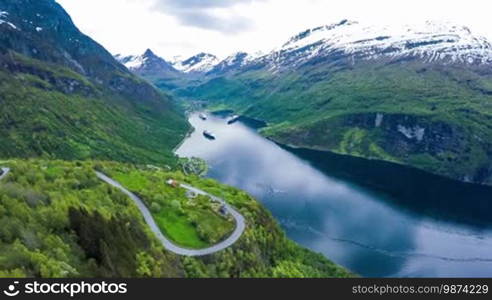 Geiranger fjord, Norway. It is a 15-kilometre (9.3 mi) long branch off of the Sunnylvsfjorden, which is a branch off of the Storfjorden (Great Fjord).