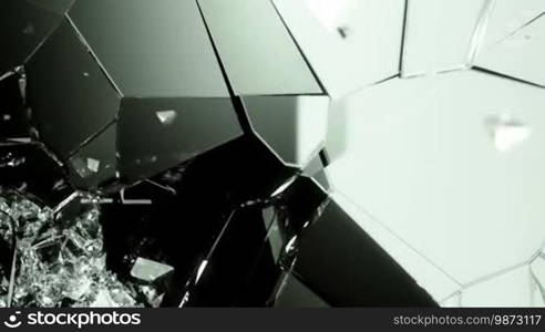 Glass shattered and broken in slow motion. Alpha matte