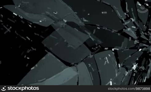 Glass shattered and broken in slow motion. Alpha matte