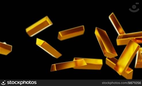 Gold bars or bullions flow with slow motion. Wealth and success