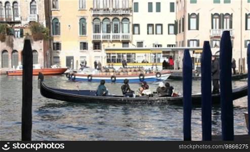 Gondolas and boats on the Grand Canal in Venice