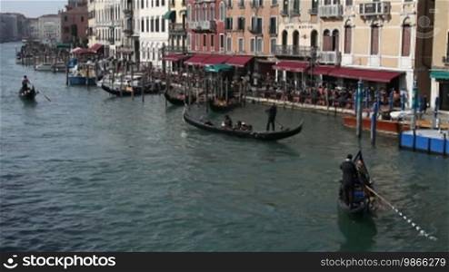 Gondolas and boats on the Grand Canal in Venice