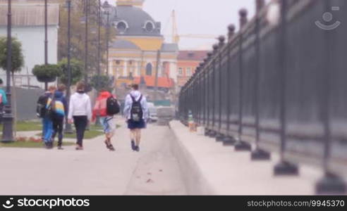 Group of young people walking along the promenade