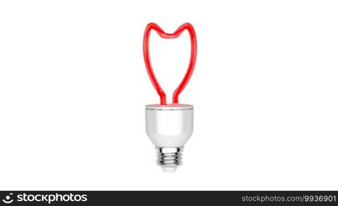 Heart shape light bulb spin on white background