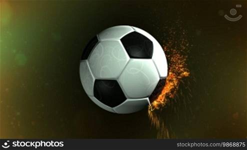 High definition animated background loop of a revolving soccer ball with added particle effects.
