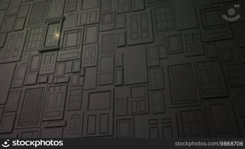 High definition animation of a wall of doors with one special door opening to bright light.