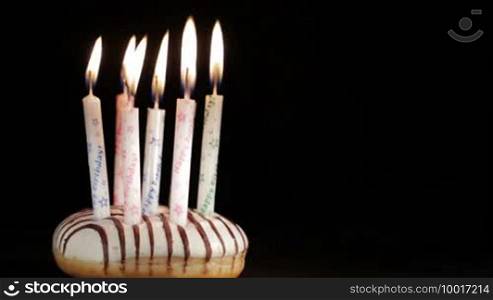 Holiday candles. Six or seven years birthday. Background with copyspace for your text.