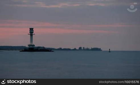 Kiel, Germany, Kieler Förde with lighthouse for navigation through the waters