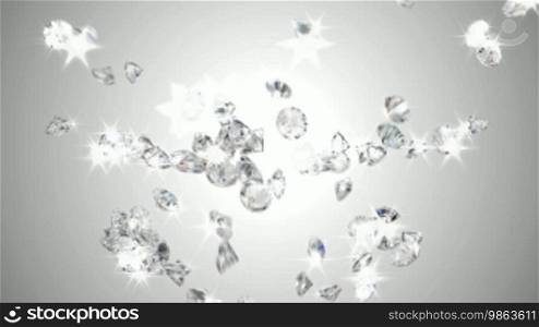 Large sparkling diamonds flow with slow motion