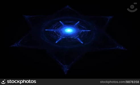 Light Beams Moving Around Glowing Hexagram. Esoterica, Sacred Geometry And Hermeticism