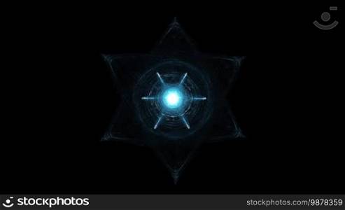 Light Beams Moving Around Glowing Hexagram. Esoterica, Sacred Geometry And Hermeticism