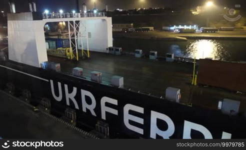 Loading cargo on a ferry in the port